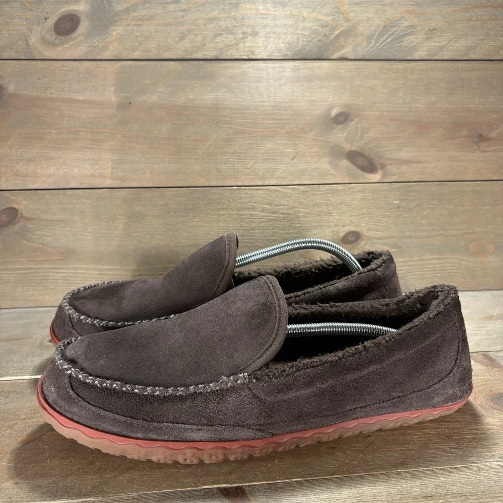 ll bean mens size 11 slippers brown suede mountain sherpa lined shoes